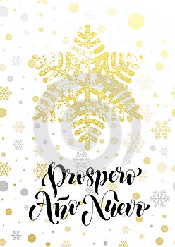 New Year Spanish text Prospero Ano Nuevo golden glitter snowflake photo