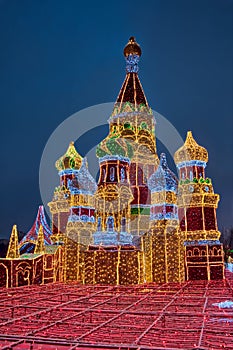 New Year St. Basilâ€™s Cathedral in Twilight