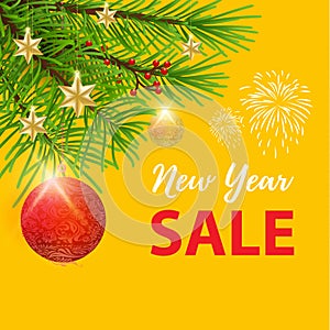 New year super sale banner with yellow background