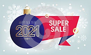 New 2021 year. Super sale. Stylish banner in pnik and blue tones. photo