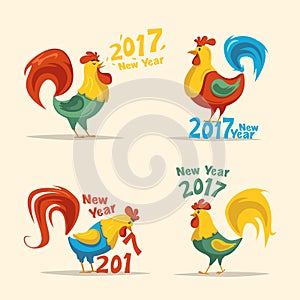 New Year symbol. Fire Rooster. Cartoon vector illustration