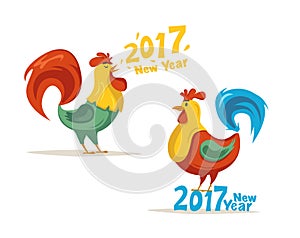 New Year symbol. Fire Rooster. Cartoon vector illustration