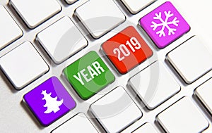 2019 new year text on the keyboard. New year is the first day of the year in the Gregorian calendar photo