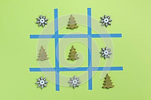 New Year tic tac toe game, isolated on green background