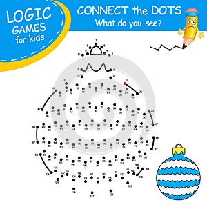 New Year Toy. Connect the dots by numbers to draw the christmas toy. Winter symbol. Dot to dot Game and Coloring Page