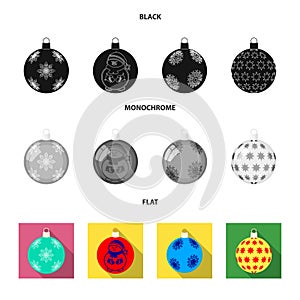 New Year Toys black, flat, monochrome icons in set collection for design.Christmas balls for a treevector symbol stock