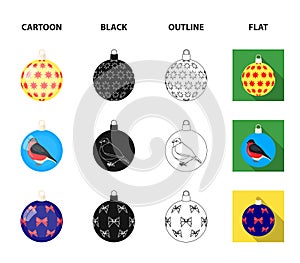New Year Toys cartoon,black,outline,flat icons in set collection for design.Christmas balls for a treevector symbol