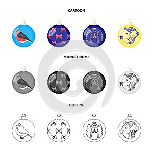 New Year Toys cartoon,outline,monochrome icons in set collection for design.Christmas balls for a treevector symbol