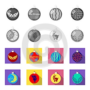 New Year Toys monochrome,flat icons in set collection for design.Christmas balls for a treevector symbol stock web