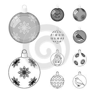 New Year Toys outline,monochrome icons in set collection for design.Christmas balls for a treevector symbol stock web