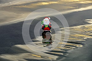 New Year travel. Toy summer Santa. Christmas banner, poster or greeting cards.