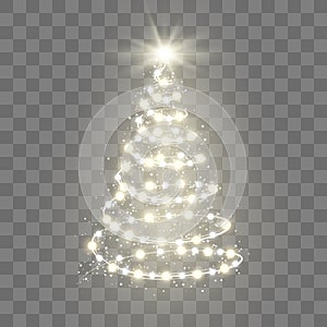 New Year Tree silhouette made of Christmas lights on transparent background. Holiday decoration. Vector illustration