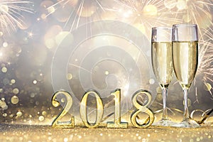 New Year 2018 - Two Flutes With Champagne