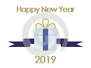 New Year Typographical Cretaive Background 2019 With Christmas Bow blue version. Vector illustration