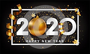 New Year Typographical Cretaive Background 2020 With Christmas golden ball bauble