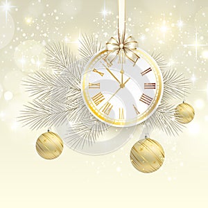 New year vector background with gold clock