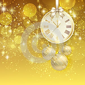 New year vector background with golden clock