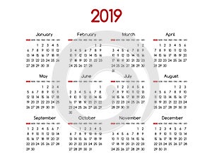 2019 new year vector calendar modern simple design with round sa