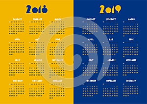 New year 2018 and 2019 vector calendar modern simple vivid color