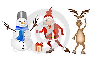 New Year. Vector christmas illustration with Funny Cartoons characters