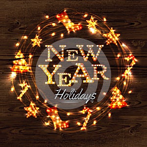 New year wreath garland poster