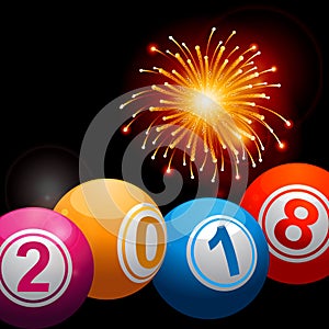 New Years 2018 bingo lottery balls and fireworks