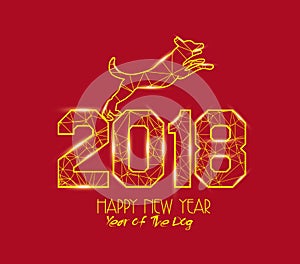 New Years 2018 polygonal line light background. Year of the dog