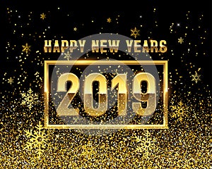 New years 2019 GOLD on black background