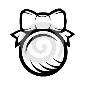 New Years ball with a bow, monochrome image icon, emblem, sign. Vector illustration