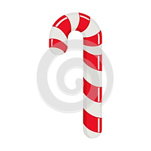 New Years cane lollipop, striped sugar caramel stick, isolated color image on a white background. Vector illustration