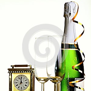 New Years with champagne and streamers stock photo