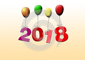 New years date 2018 flying with colorful balloons