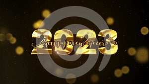 New years eve 2023 with fireworks and glittering gold particles Background.