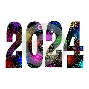 New years eve 2024 typography with bright fireworks pattern