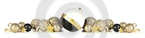 New Years Eve border of gold, black and white decorations isolated on white