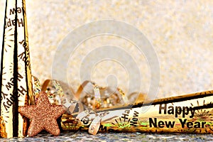 New Years Eve border with twinkling light background