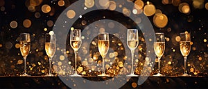 New Years Eve celebration background, champagne and clock