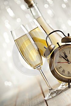New Years Eve - champagne and alarm clock