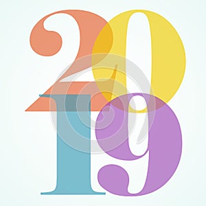 New years eve, color 2019 numbers art, vector