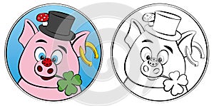 New Years Eve Coloring Sheet Lucky Symbols Pig Clover