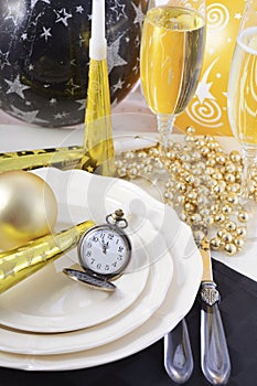 New Years Eve Dinner Table Place Setting.