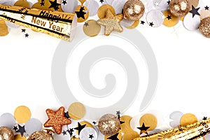 New Years Eve double border of confetti and decor over white