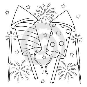 New Years Eve Fireworks Coloring Page for Kids