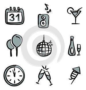 New Years Eve Icons Freehand 2 Color