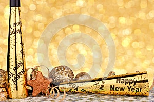 New Years Eve party border with twinkling light background