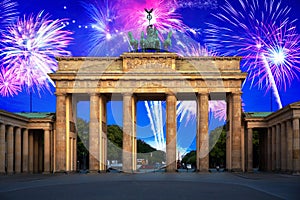 New Years firework display over Brandenburg Gate in Berlin