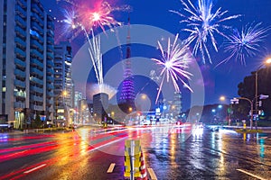 New Years firework display in Tokyo