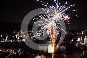 New Years fireworks with traces of light