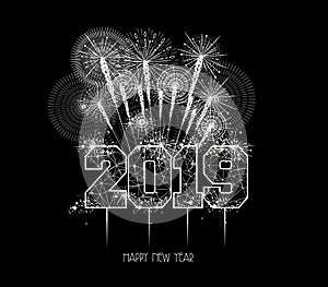 New Years 2019 polygonal line and fireworks background