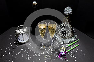 New Yearâ€™s Eve Champagne With Party Items, High Vantage Point